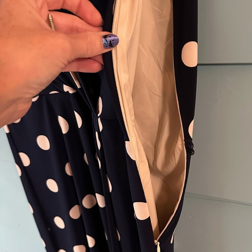 Eliza J, Size 12, Navy Blue with cream polka dots. Fully lined. - Picture 6 of 14